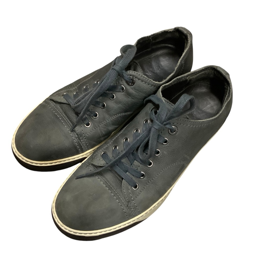 Lanvin Men's Sneakers Gray Leather Cap Toe Low Top Lace Up Shoes